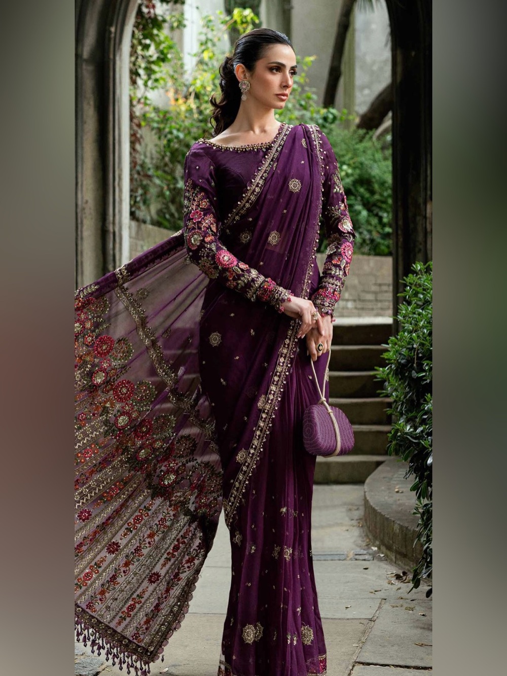 Maria B embroidered chiffon saree